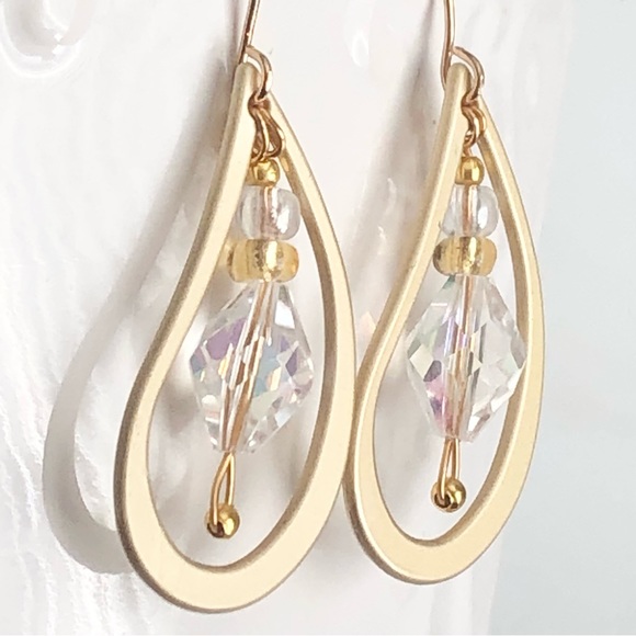 New Crystal Beaded Dangle Drop Handmade Teardrop Hoop One of a Kind Earrings - Picture 6 of 8